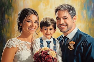 draw realistic family portrait , couple or wedding painting