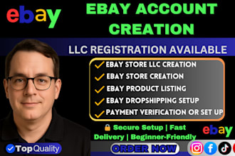 do ebay account creation, open seller account, and set up llc store