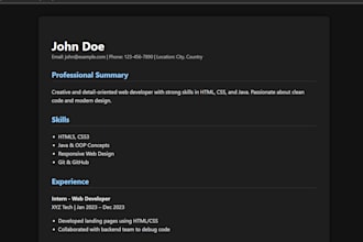 deliver a clean responsive HTML resume template with light and dark mode