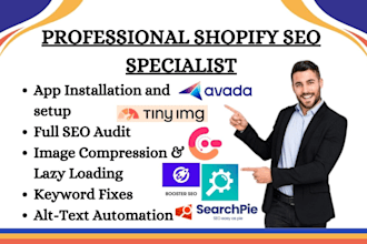 setup shopify SEO avada tiny tapita searchpie sherpas speedboostr hextom