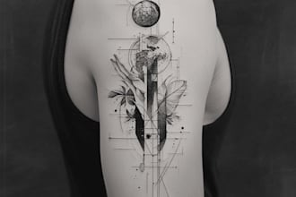microrealistic linework and geometric style tattoo design