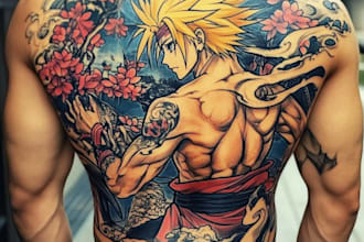 draw anime, manga, japanese theme for your tattoo with color