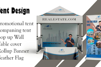 design table cover, canopy tent, feather flag, and backdrop banner