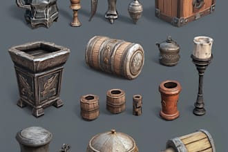 create 2d game art assets, objects, icons, props, tittle