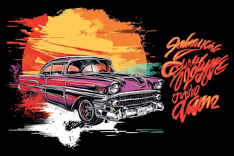 retro automotive tshirt, car show design