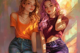draw fantasy character logo and friendship portrait
