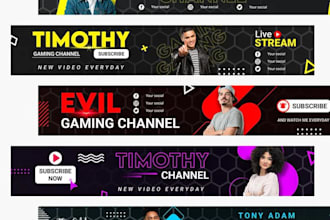 design an intriguing eye catching youtube banner and logo
