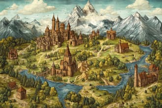 make a high quality high detail fantasy map for dnd and fiction