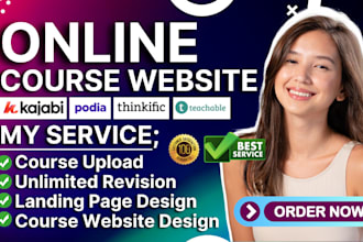 do online course website, sales page, kajabi website, podia, thinkific website