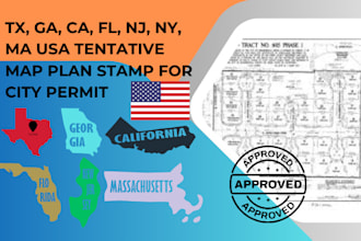 tx, ga, ca, fl, nj, ny, ma usa tentative map plan stamp for city permit