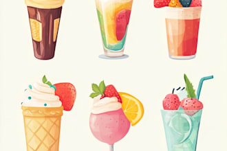 create unique watercolor hand drawn icons and illustrations
