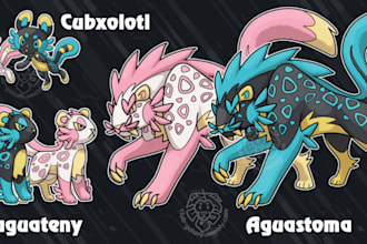 do  pokemon art fakemon with official anime style  pixel art