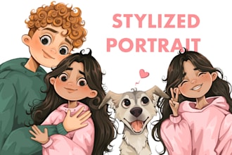 draw a cute and stylized portrait for gift or stickers