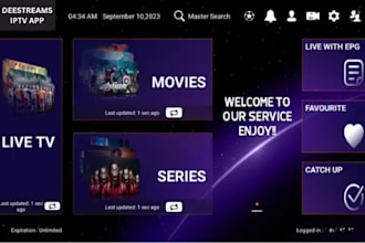 develop iptv app for smart TV, samsung TV, live TV and android with subscription