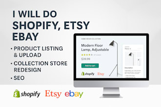 do shopify etsy ebay product listing upload and collection store redesign SEO