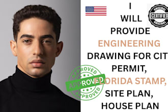 provide engineering drawing for city permit, florida stamp,site plan, house plan