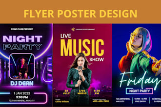 design flyer and poster for dj, club party, event, concert or birthday