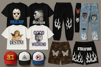 create y2k streetwear clothing design t shirt and apparel designs for your brand