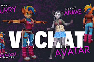custom 3d vrchat avatar 3d model furry model anime vtuber model in unity