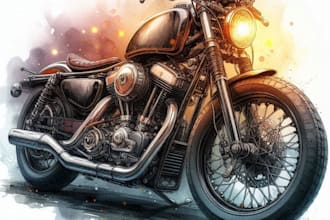 draw realistic watercolor portrait style car, bike vehicle