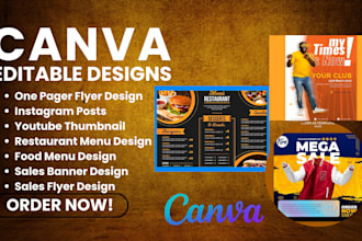 do editable canva template design canva meun design one pager flyer insta posta
