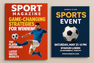 design and publish professional sport magazine layout cover, press release flyer
