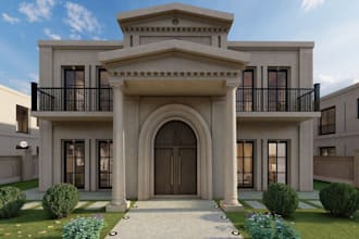 removate 3d elite villa, facade design, fence, balcony, pool, garden, front yard
