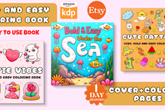 design bold and easy coloring book cover and pages for amazon KDP and etsy