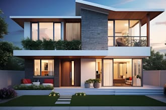 do home exterior design with 3d realistic rendering commercial building
