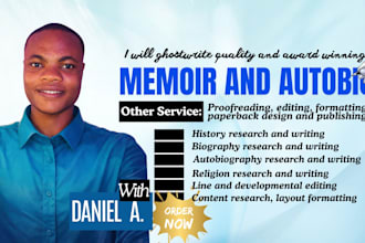 history, biography, memoir, research, autobiography ghost writer, novel ebook