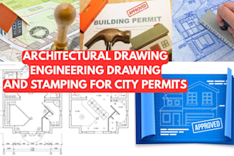 stamp architectural drawing, engineering drawing, carport, garage, city permit