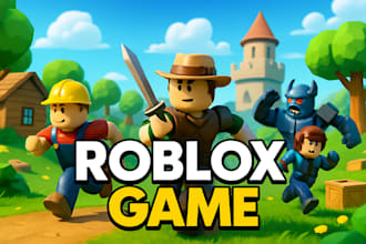 create full roblox game with scripting, models, building and animations