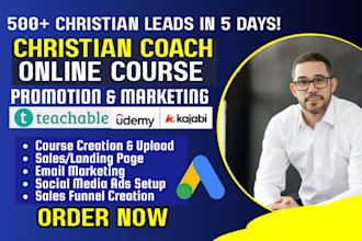 online course promotion, udemy, kajabi christian coaches marketing, ebook sales