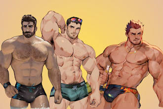 draw gay bara muscle, yaoi, nsfw, fan art, fanart, oc comic, gay character, bara