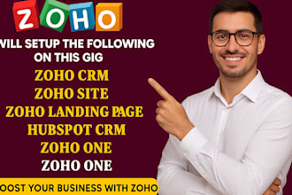 setup zoho crm, zoho site, zoho landing page, zoho book API hubspot crm zoho one