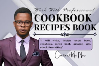 write, design recipe book, cookbook, menu book, amazon kdp, ebook formatting