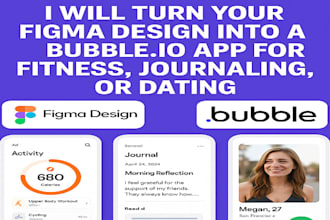 turn figma design to bubble io app for fitness journaling dating app
