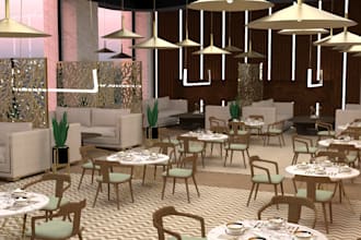 do 3d restaurant interior, pizza shop, lounge, spa, café, coffee and  bakery