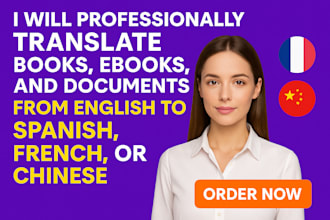 translate book, ebook and documents from english to spanish french or chinese