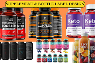 design eye catching supplement packaging, bottle labels, and 3d mockups