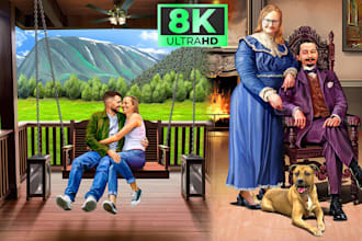do realistic family portrait painting digitally and customized no ai
