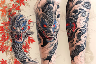 do awesome original japanese tattoo, irezumi tattoo design