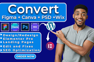 convert figma to wordpress, canva to wordpress, PSD to wordpress with elementor