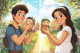 draw you childern book illustration or disney style cartoon