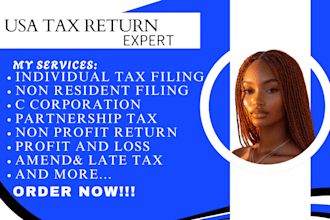 prepare and file irs forms 1120, 1040, 1065, 5472 1040nr 990 for us tax return