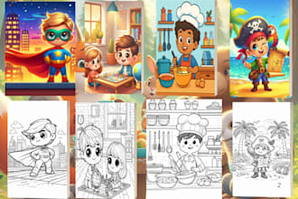 create coloring book pages line art drawing illustration for kids and adult