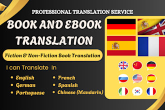 translate your book professionally english to german, french, spanish portuguese