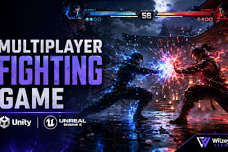 develop a premium multiplayer fighting game in unity or unreal engine 5