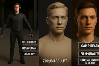 create aaa 3d realistic metahuman game film character for ue5 character design