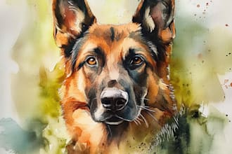 draw watercolor portrait of your pet dog, cat, horse etc